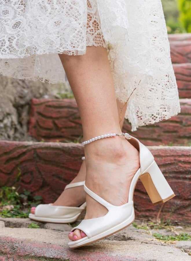 POTESSA Pearl Anklet Ankle Bracelet Silver Plated Round Beads Summer Beach Foot Jewelry for Women - Image 4